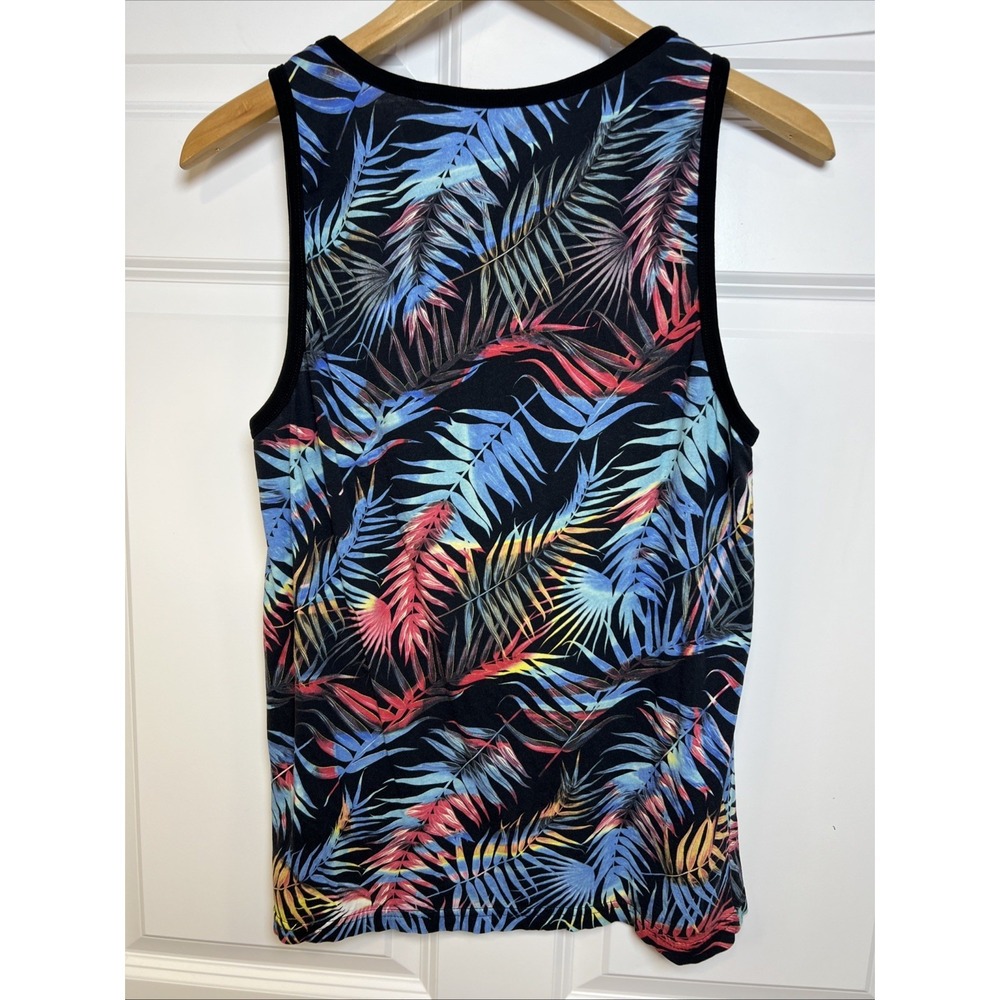 Guess LA Tank Top Mens S Black Tropical Palm Print Graphic Muscle Shirt Summer - Picture 2 of 9